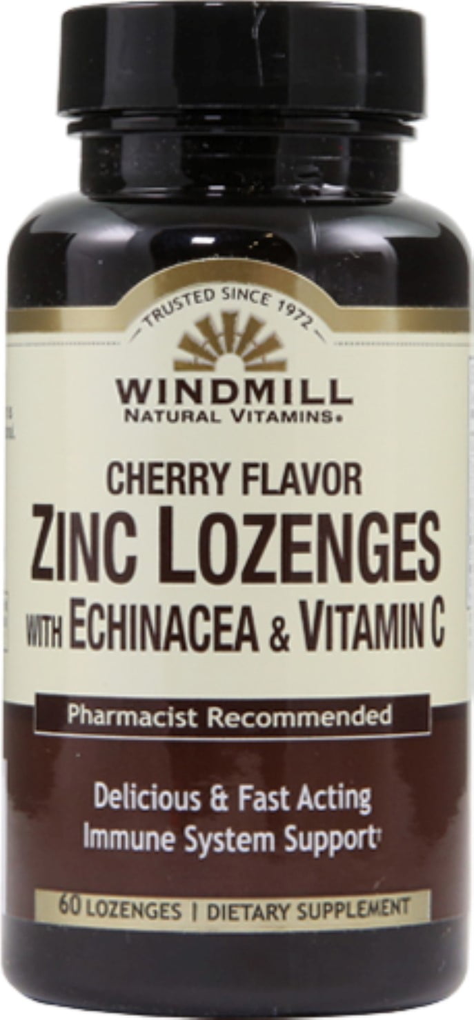 4 Pack - Windmill Vitamins Zinc Lozenges With Echinacea & Vitamin C - Cherry Flavor, 60 Lozenges, 60 Servings