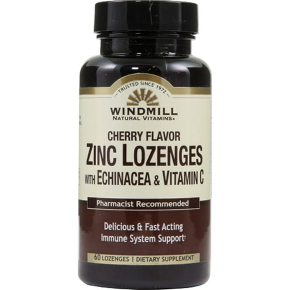 4 Pack - Windmill Vitamins Zinc Lozenges With Echinacea & Vitamin C - Cherry Flavor, 60 Lozenges, 60 Servings