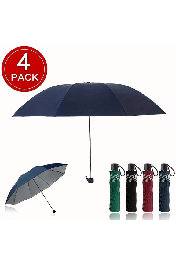 4-Pack Windproof Travel Umbrellas - Compact Folding Umbrella for Rain, Durable & Lightweight - Portable Men/Women Business Style - Perfect for Commute, Work & Travel