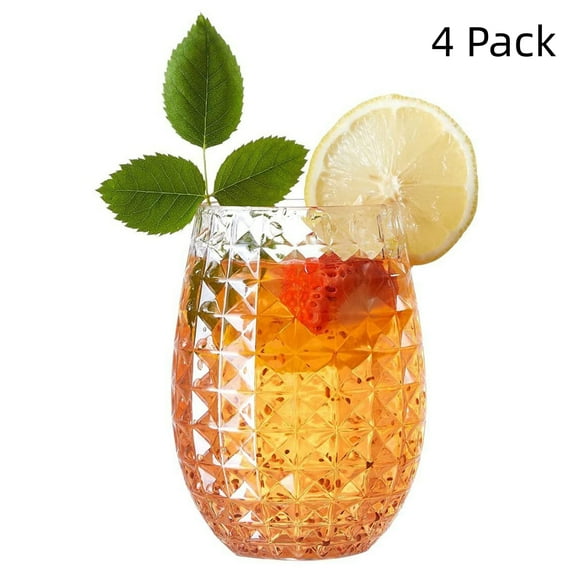 4 Pack Wine Cup 12 oz Whiskey Cocktail and Fruit Juice Drinking Glass - Plastic Cups Unbreakable Reusable & Recyclable for Outdoor Pool Party Wedding