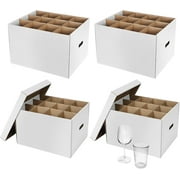 4 Pack Wine Glass Moving Boxes Kitchen Moving Boxes with Handle Kitchen Kit with Lid for Dish Glassware(White,15 x 12 x 10 Inches)