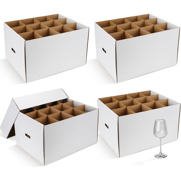4-Pack White Kraft Paper Wine Glass Moving Boxes with Handles and Lids (20 x 15 x 12 Inches, Modern Stackable Design)