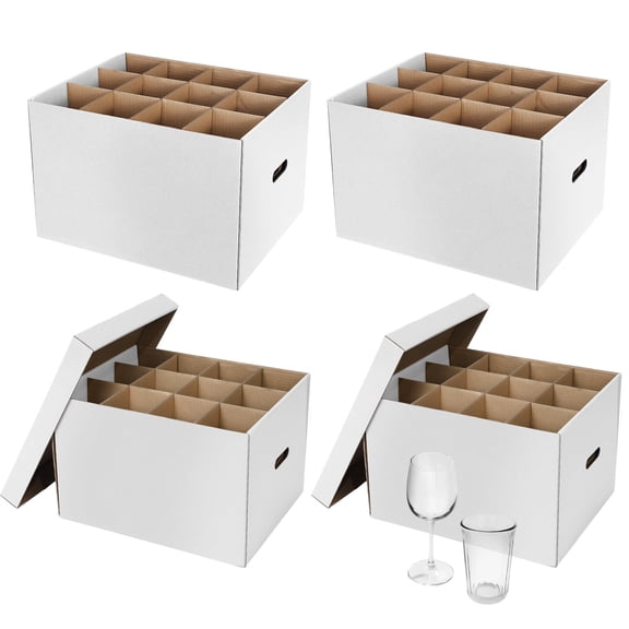 4 Pack Wine Glmoving Boxes Kitchen With Handle Kit Lid For Dish Glassware(white 15 X 12 10 Inches)