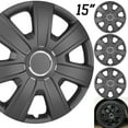 thumbnail image 1 of (4-Pack) Winjet 15 inch Universal Black Matte Wheel Covers Snap on Hub Caps Fit R15 Tire + Steel Rim, 1 of 11