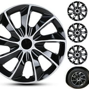 (4-Pack) Winjet 15 Inch Universal Silver&Black Wheel Covers Snap On Hub Caps Fit R15 Tire + Steel Rim