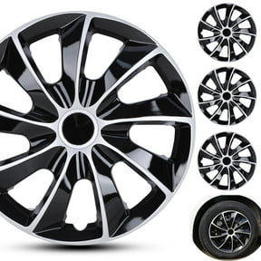 (4-Pack) Winjet 15 inch Universal Silver&Black Wheel Covers Snap on Hub Caps Fit R15 Tire + Steel Rim