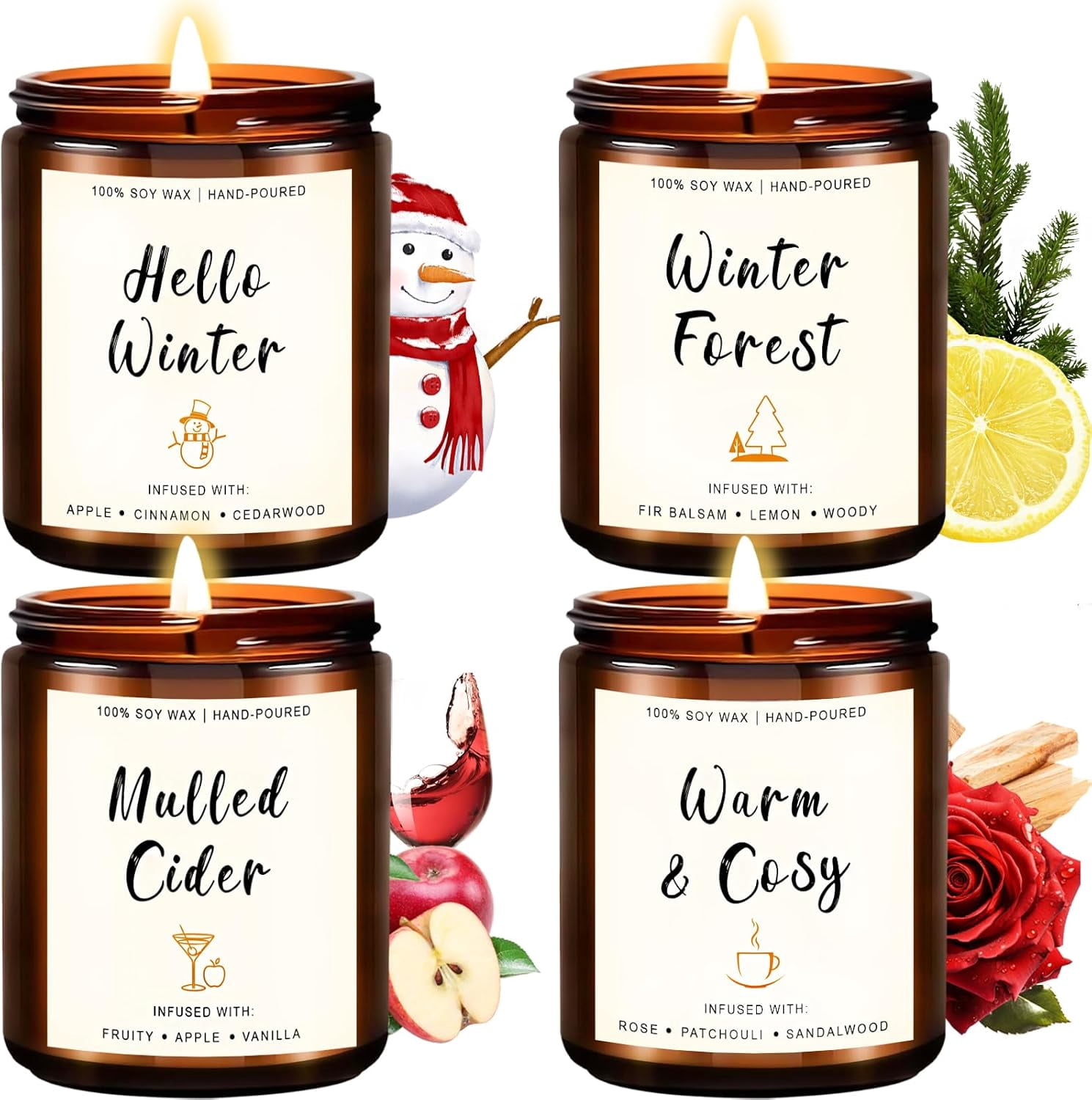 4 Pack Winter Candles - 28oz Soy Candle Set, Winter Scented Candles ...