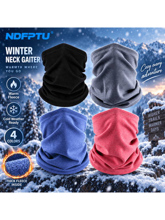 4 Pack Winter Neck Gaiters for Men Women, Thick Fleece Neck Warmer Cold Weather Face Mask, Stretch Windproof Ski Face Cover for Skiing Snowboarding Cycling