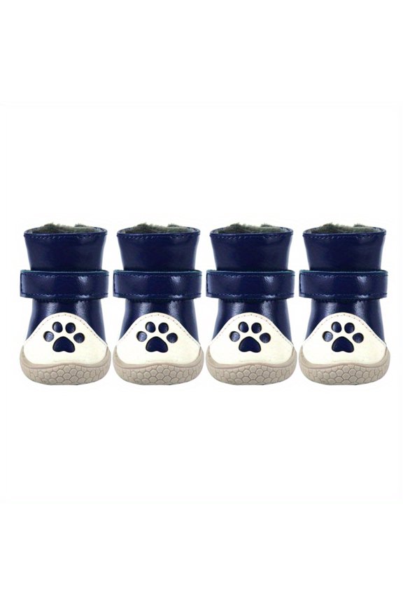 4-Pack Winter Warm Plush Dog Boots for Small-Medium Dogs, Non-Slip Paw Protectors for Snow, Hardwood Floors & Hiking