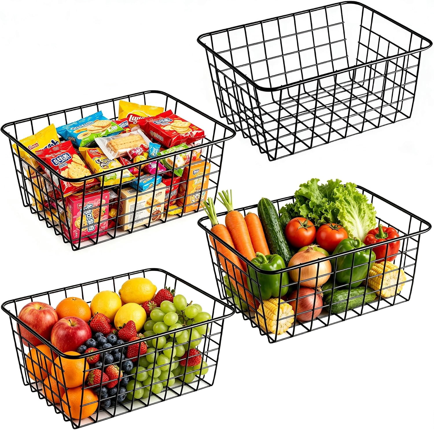 Kitchen Basket. Sign 4 Pack Wire Baskets, Sturdy Black Wire Basket, Metal Basket for ...