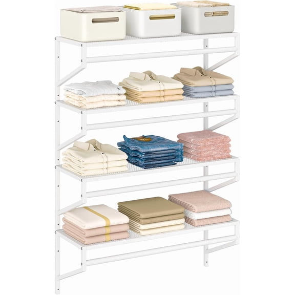 4 Pack Wire Closet Shelves with Hanging Rod, Wall Mounted Metal Clothes Storage for Laundry Room