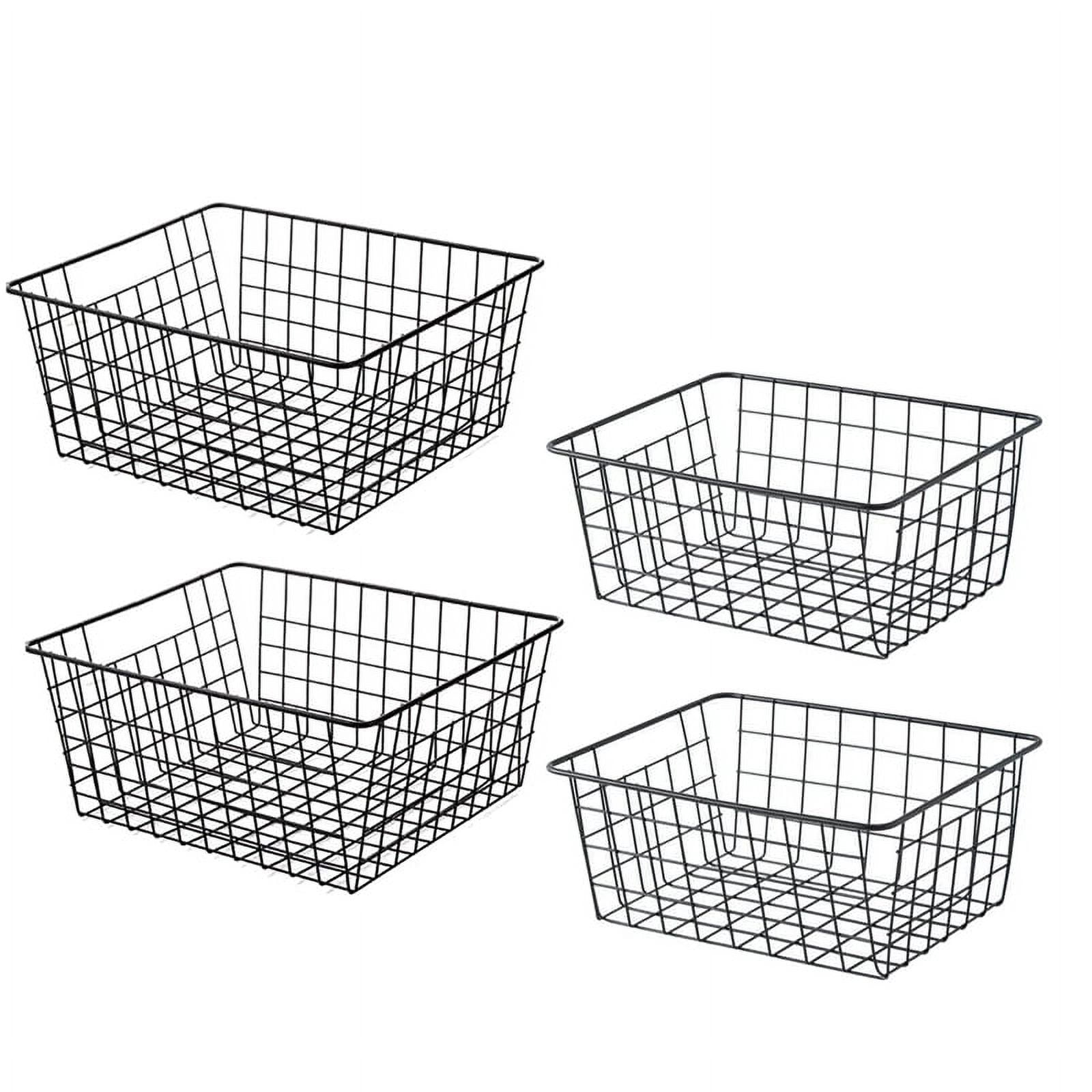 SANNO 14 Large Stacking Wire Baskets Organizer Matel Storage Basket  Organization Pantry Cabinet Metal Bin for Kitchen Counter Bathroom Shelves
