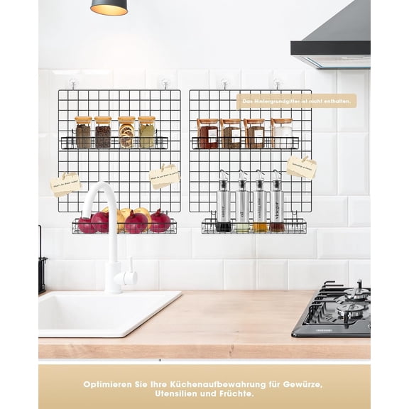 4-Pack Wire Wall Baskets Sturdy Gridwall Accessories Rust-Proof Hanging Organizer for Kitchen Office  Shows Wide Hook Design Fits Most Grid Panels