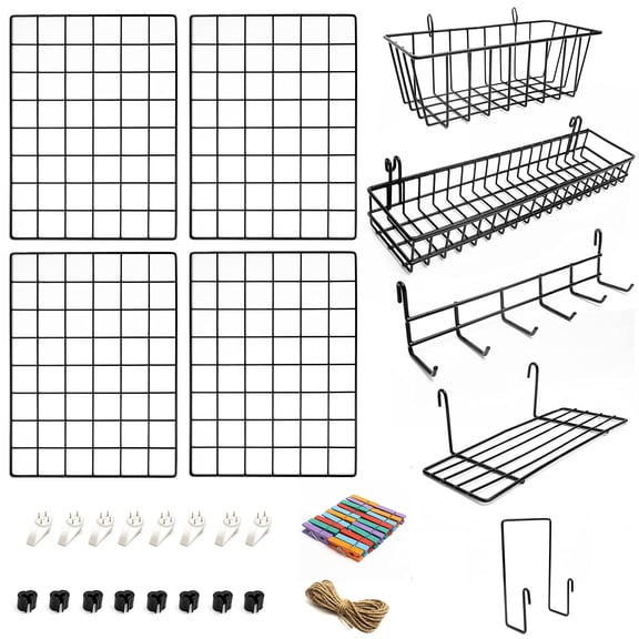 4 Pack Wire Wall Grid Panel Set with Accessories