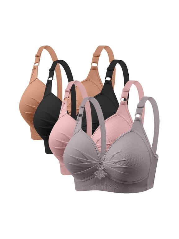 4-Pack Wirefree Bras for Women Plus Size Seamless Full Coverage Support Comfort Everyday Bra XS-4XL