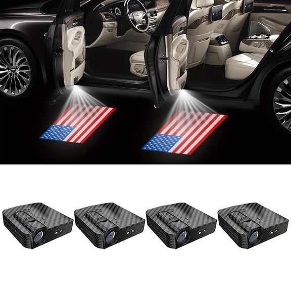 4-Pack Wireless Car Door LED Projection Lights, American Flag Welcome Logo, Universal Fit