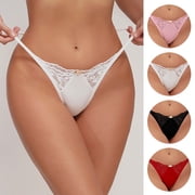 4 Pack Women G-String Thongs T-back Lace Hollow Out Low Waist Thongs Floral Breathable Cheeky Underwear Panties