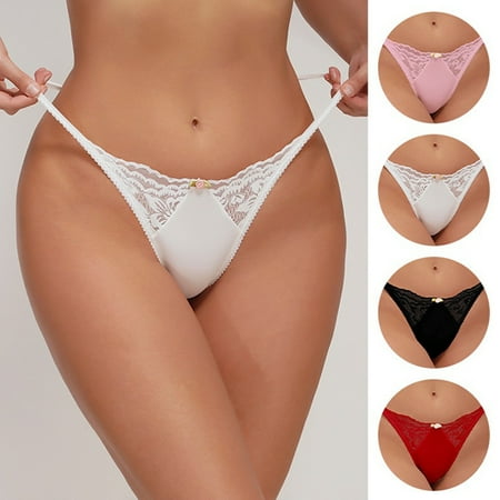 4 Pack Women G-String Thongs T-back Lace Hollow Out Low Waist Thongs Floral Breathable Cheeky Underwear Panties ?