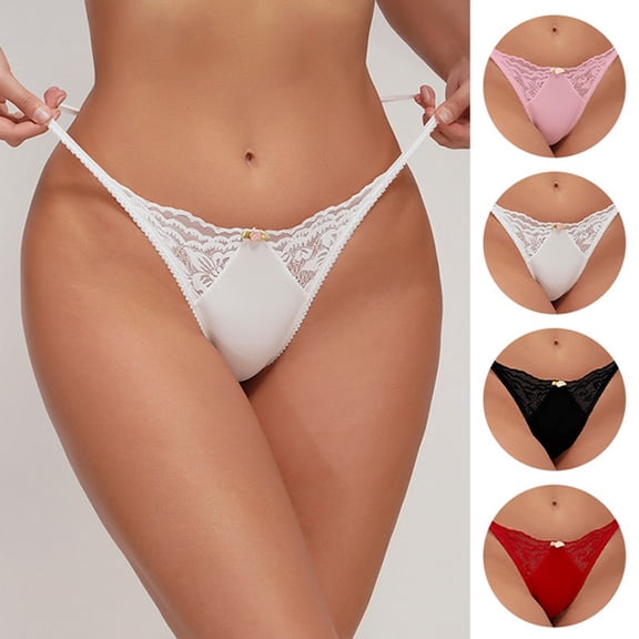 4 Pack Women G-String Thongs T-back Lace Hollow Out Low Waist Thongs Floral Breathable Cheeky Underwear Panties 