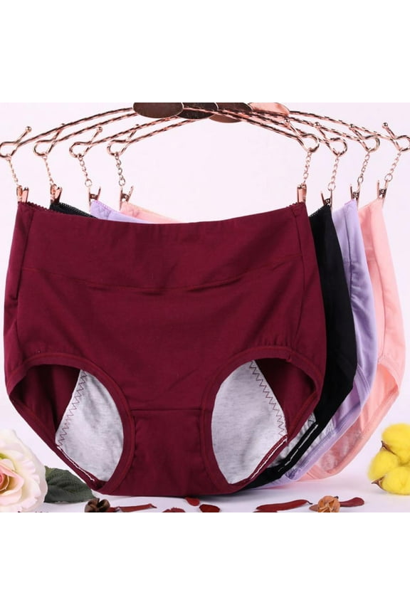 4 Pack Women High Waist Menstrual Period Panties Leak Proof Physiological Underpants Cotton Crotch Comfortable Stretch Briefs, XL-6XL Plus Size