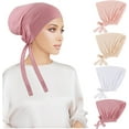 thumbnail image 1 of 4 Pack Women Under Scarf Hat Hijab Cap Islamic Muslim Underscarf Turban Beanie Cap with Tie Back Closure, 1 of 6