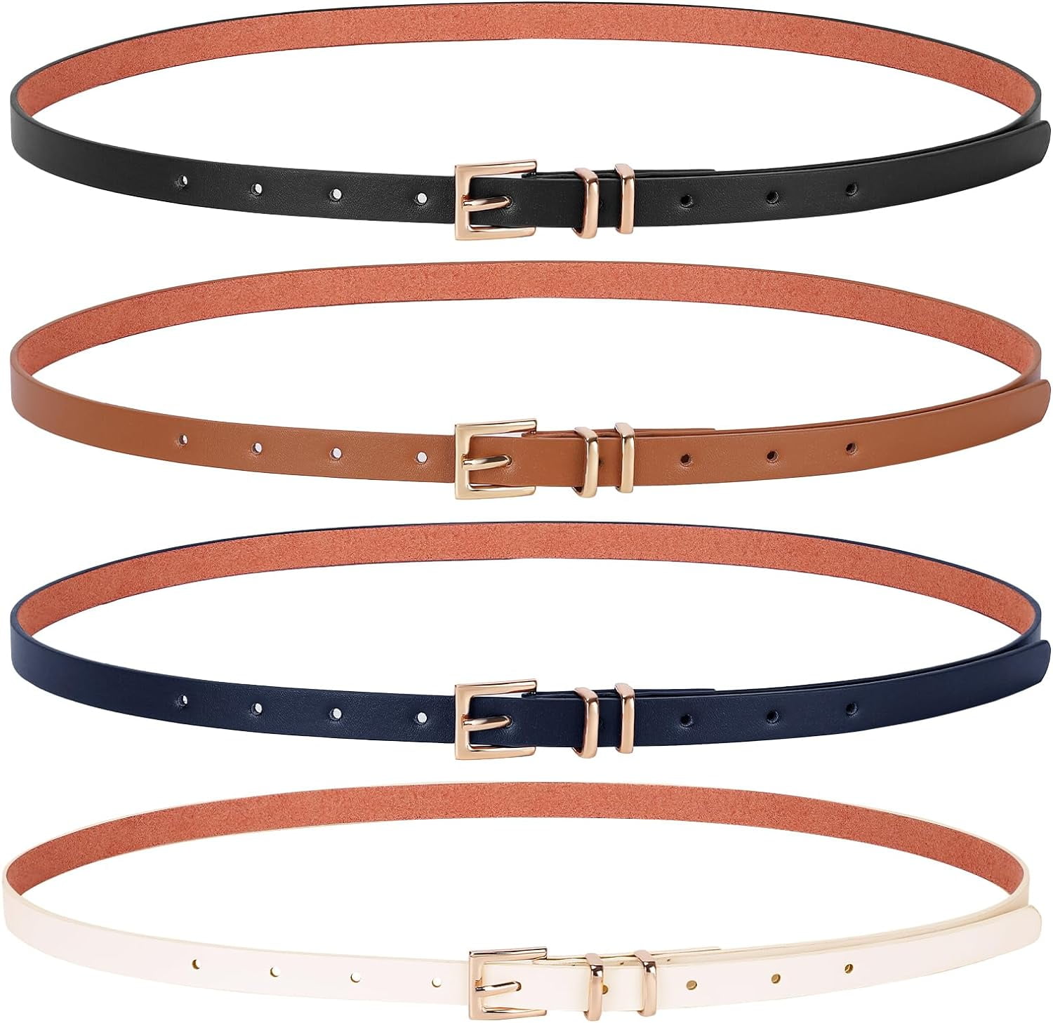 4 Pack Women Skinny Leather Belt Thin Waist Belt with Gold  display picture 2