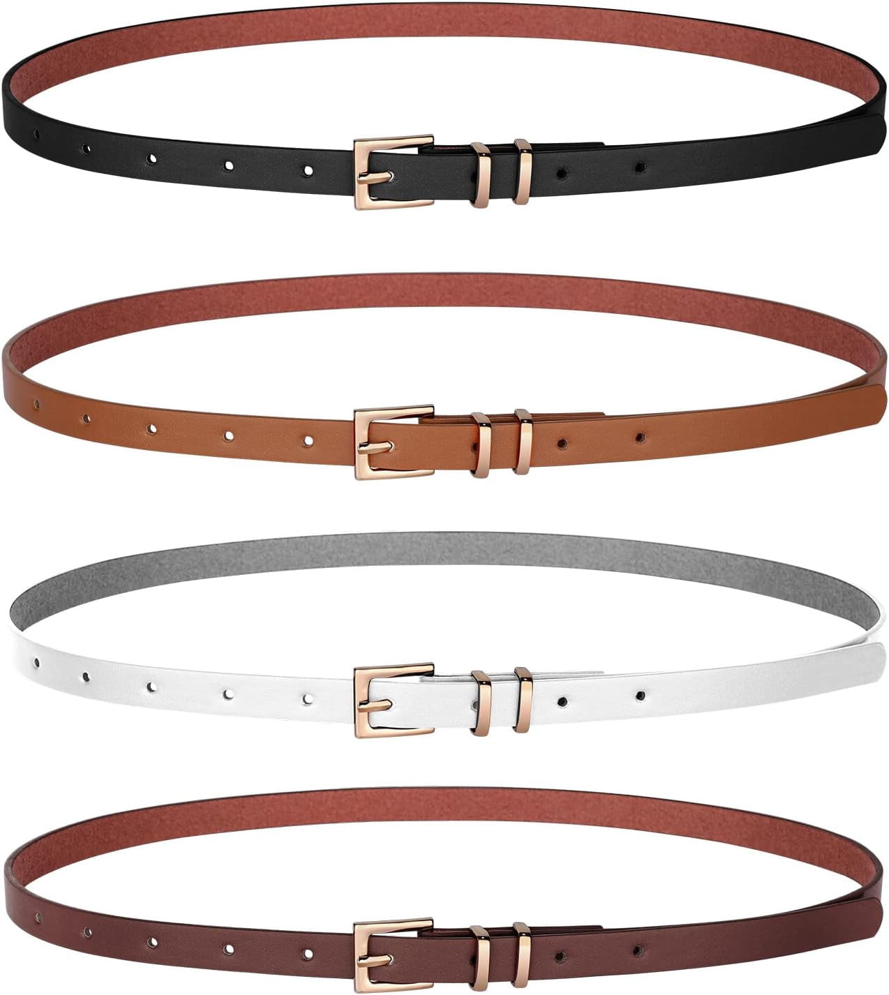 Women\'s Skinny Leather Belt with Gold Buckle for Jeans Dresses Thin Waist Belt 2026 Trendy Women Skinny Leather Belt, Shiny Gold Buckle  main image 4