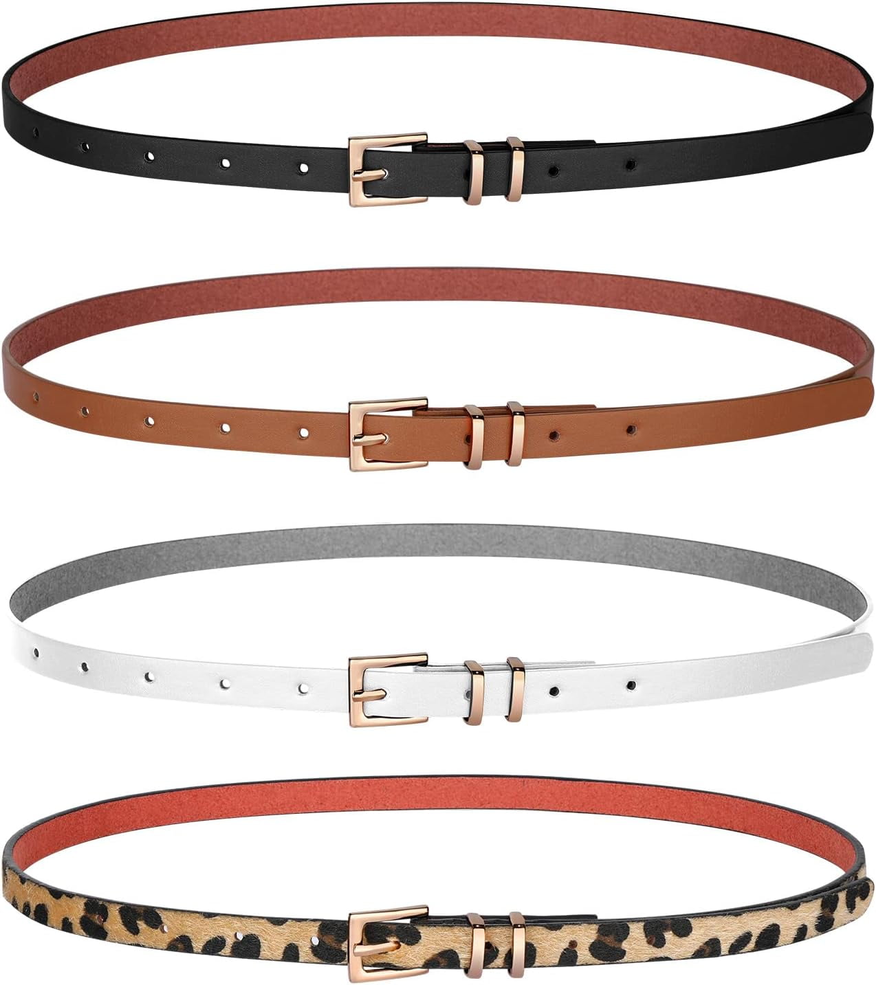 4 Pack Women Skinny Leather Belt Thin Waist Belt with Gold  display picture 1