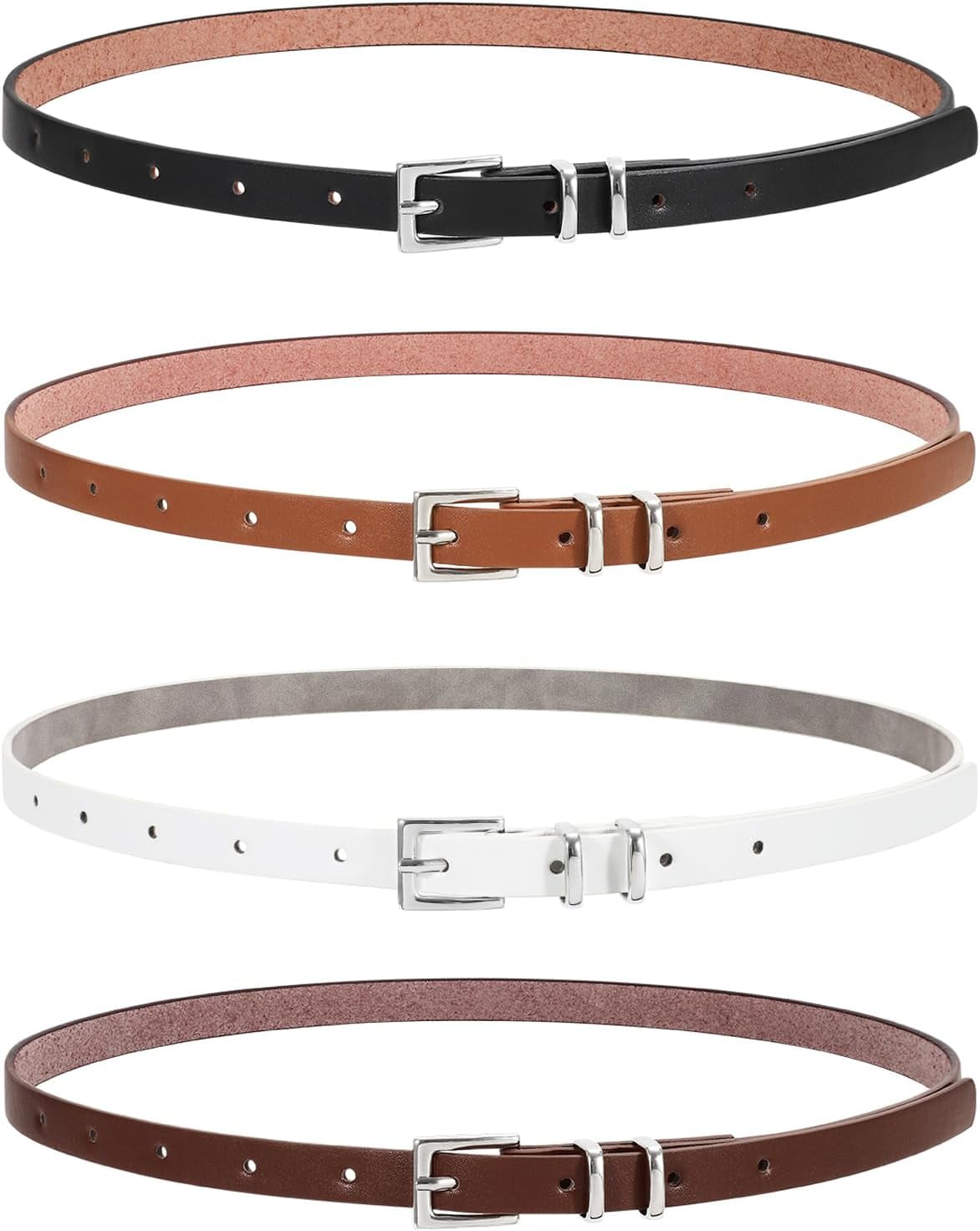 4 Pack Women Skinny Leather Belt Thin Waist Belt with Gold  display picture 2