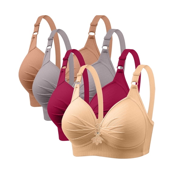 4 Pack Women Wireless Bras V Neck Push up Breathable Support Comfy ...