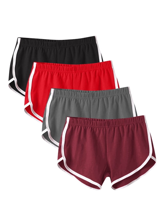 4 Pack Women Workout Pajama Shorts Dolphin Design Athletic Shorts Cotton Sports Shorts for Dance, Yoga, Running