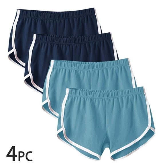 4 Pack Women Yoga Shorts Athletic Dance Running Sports Short Breathable Workout Pants Dolphin Shorts for Women, 2 Dark Blue+2 Sky Blue (Medium)