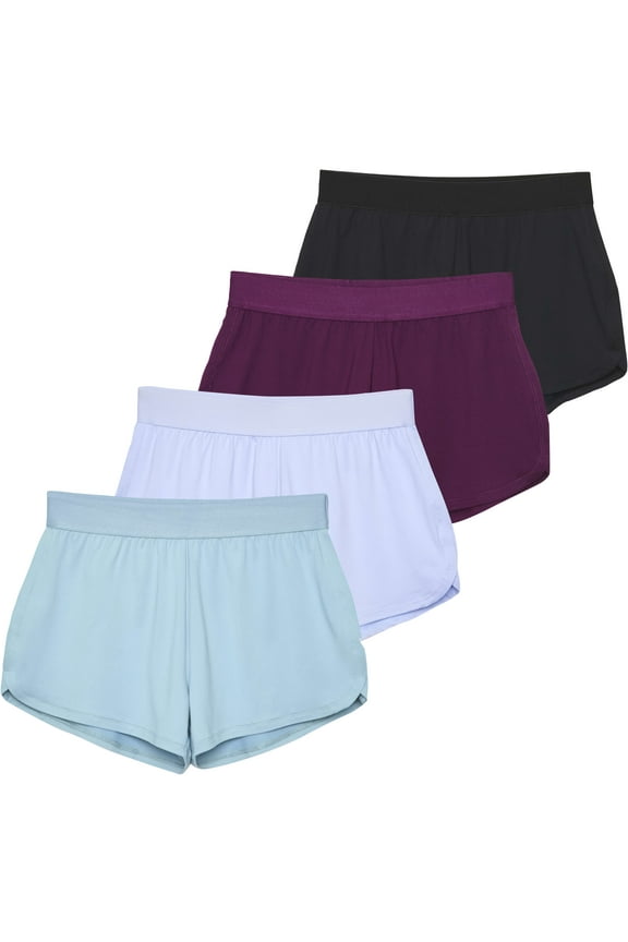 4 Pack Women's 3" Dry-Fit Dolphin Running Shorts with Pockets - Athletic Gym Workout Basketball Sports Shorts