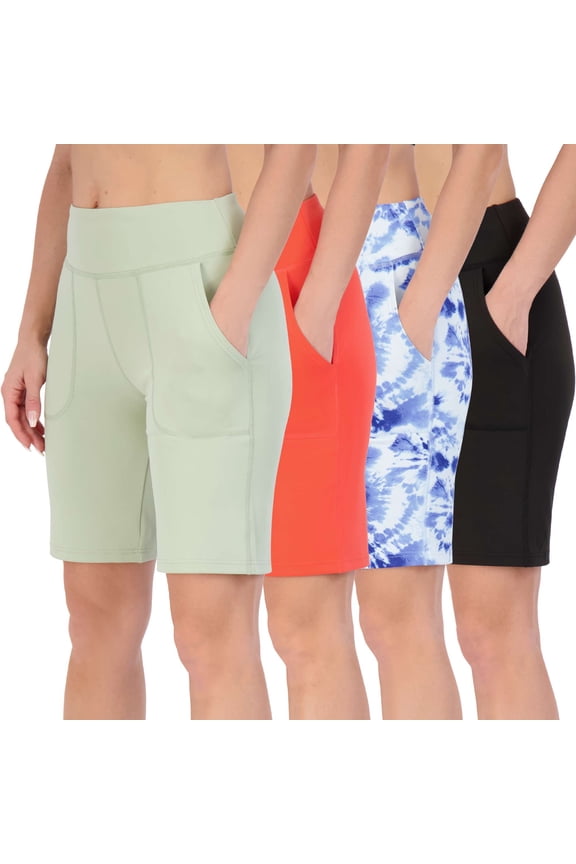 4 Pack: Women's 9" Bermuda Long High Waisted Shorts with Pockets Casual Workout Athletic (Available in Plus)