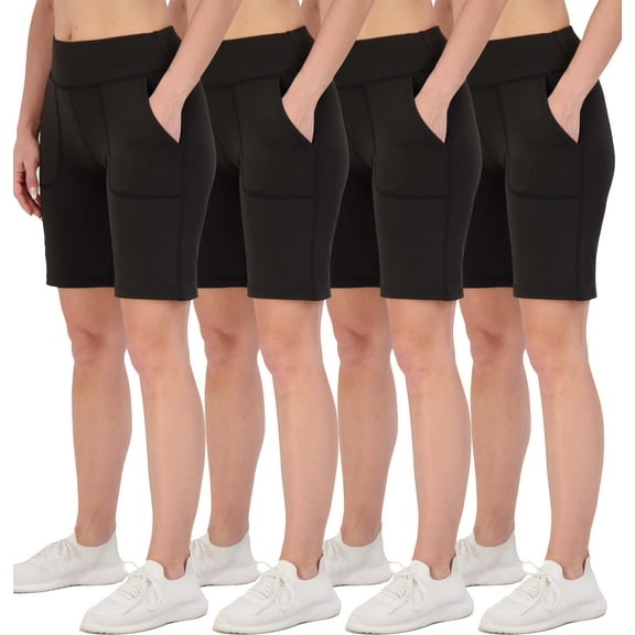 4 Pack: Women's 7" Bermuda Long High Waisted Shorts With Pockets - Casual Running Workout Athletic (Available In Plus)
