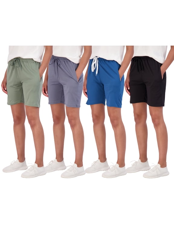 4 Pack: Women's 7" Bermuda Long High Waisted Shorts With Pockets - Casual Running Workout Athletic (Available In Plus)