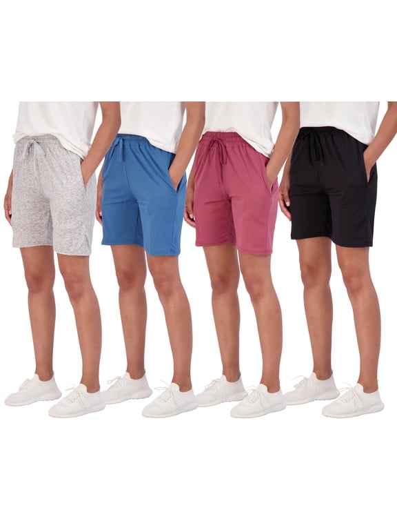 4 Pack: Women's 7" Bermuda Long High Waisted Shorts With Pockets - Casual Running Workout Athletic (Available In Plus)