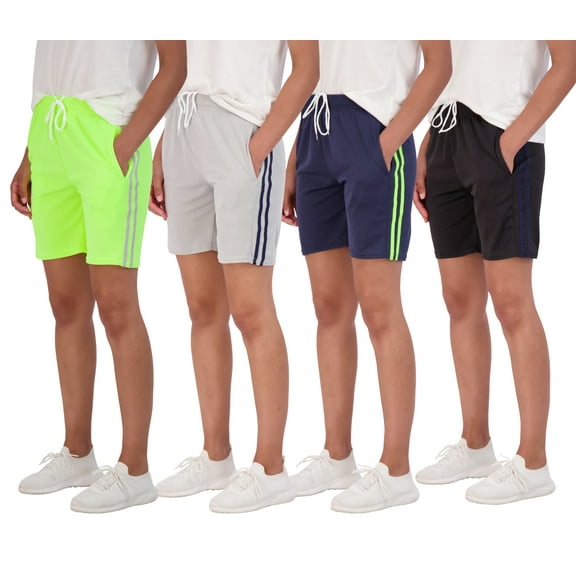 4-Pack: Women's 7" Mesh Quick-Dry Bermuda Active Athletic Long Shorts with Pockets (Available in Plus Size)