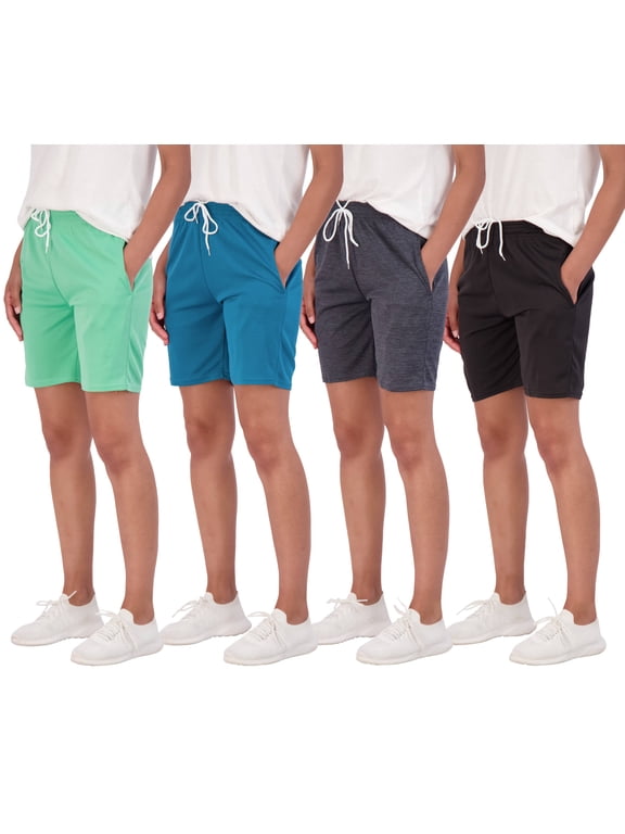 4-Pack: Women's 7" Mesh Quick-Dry Bermuda Active Athletic Long Shorts with Pockets (Available in Plus Size)