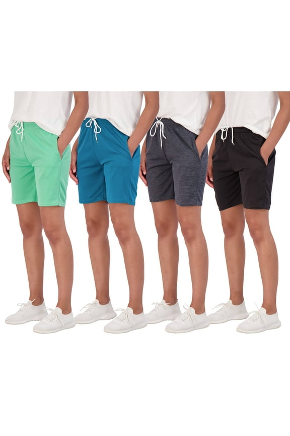 4-Pack: Women's 7" Mesh Quick-Dry Bermuda Active Athletic Long Shorts with Pockets (Available in Plus Size)