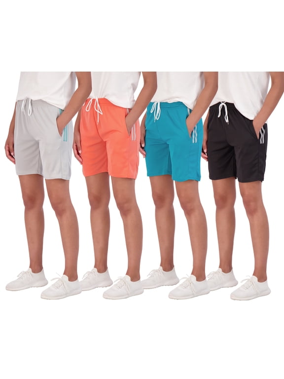 4-Pack: Women's 7" Mesh Quick-Dry Bermuda Active Athletic Long Shorts with Pockets (Available in Plus Size)