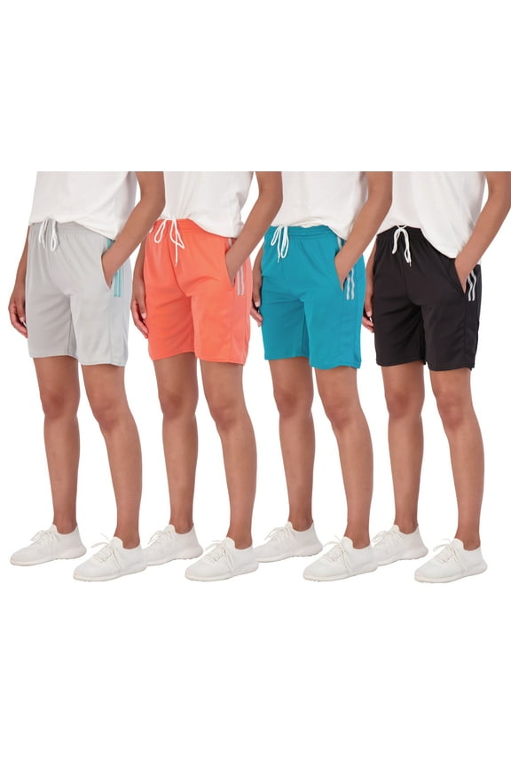 4-Pack: Women's 7" Mesh Quick-Dry Bermuda Active Athletic Long Shorts with Pockets (Available in Plus Size)