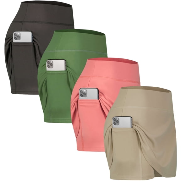 Real Essentials 4 Pack: Women's Active Skort Lightweight Comfy & Breathable Tennis Golf Skirt (Available in Plus Size)