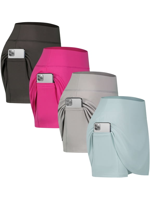 4 Pack: Women's Active Skort Lightweight Comfy & Breathable Tennis Golf Skirt (Available in Plus Size)