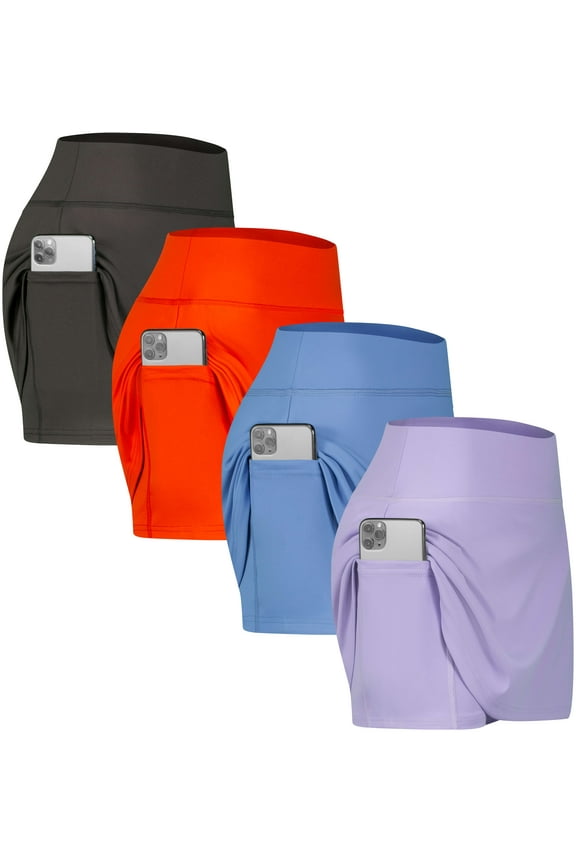 4 Pack: Women's Active Skort Lightweight Comfy & Breathable Tennis Golf Skirt (Available in Plus Size)