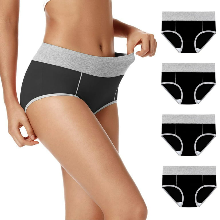 4-Pack Women's Black Cotton Stretch Underwear Ladies Mid-high Waisted Briefs  Panties Regular & Plus Size 