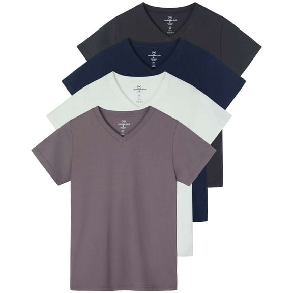 Real Essentials 4 Pack: Women's Classic-Fit Cotton Short-Sleeve V-Neck T-Shirt (Available in Plus Size)