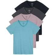 Real Essentials 4 Pack Womens Classic-Fit Cotton Short-Sleeve V-Neck T-Shirt Available in Plus Size