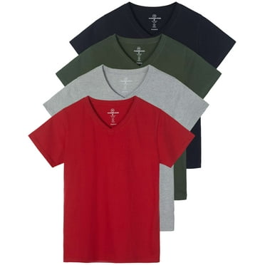 Real Essentials 4 Pack: Women's Classic-Fit Cotton Short-Sleeve V-Neck T-Shirt (Available in Plus Size)