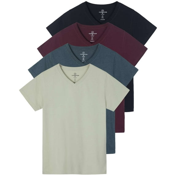 Real Essentials 4 Pack: Women's Classic-Fit Cotton Short-Sleeve V-Neck T-Shirt (Available in Plus Size)